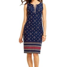 TALBOTS Navy Red White Paisley Print Sleeveless Sheath Dress Sz XS