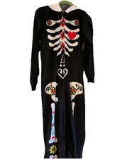 Skeleton Jumpsuit One Suit Med Sleepwear Costume Spooky Halloween Unisex hooded