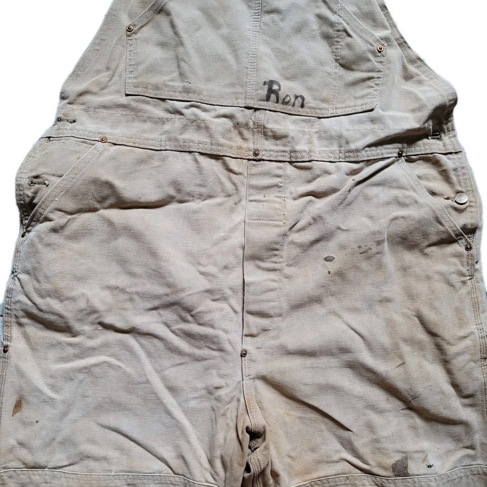 Mono Carhartt vintage años 70 para hombre 44x30 bronceado trabajo caza doble rodilla baberos granja Foto 4 de 4