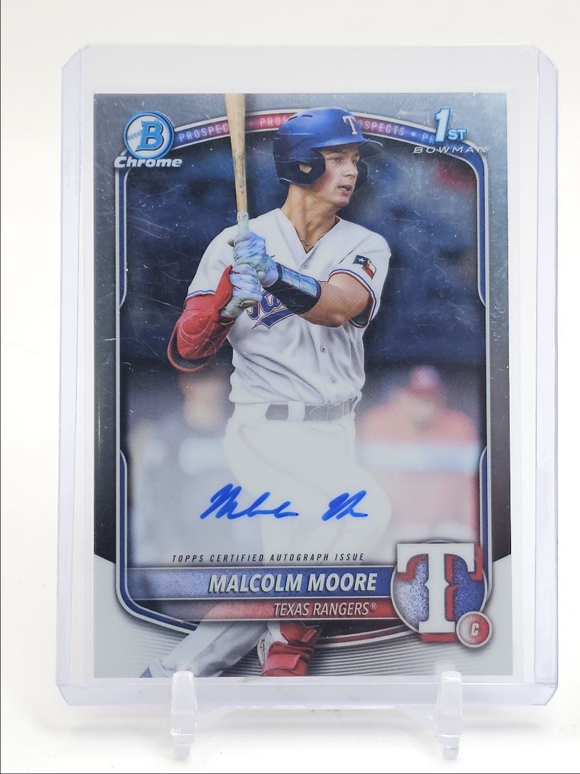 MALCOLM MOORE 2025 BOWMAN CHROME 1ST AUTOGRAPH BASEBALL RANGERS AUTO Q4060