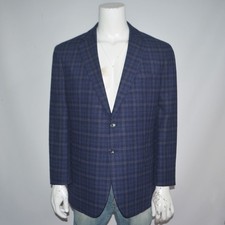 JOS A BANK Reserve Tailored Fit Flannel Wool Blend Navy Plaid Sport Coat Sz 46R