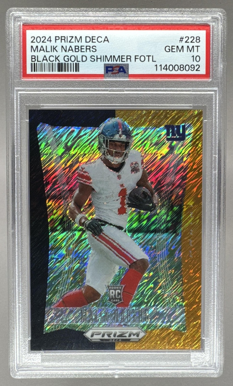 Malik Nabers Panini Prizm Deca #228 Black Gold Shimmer Fotl