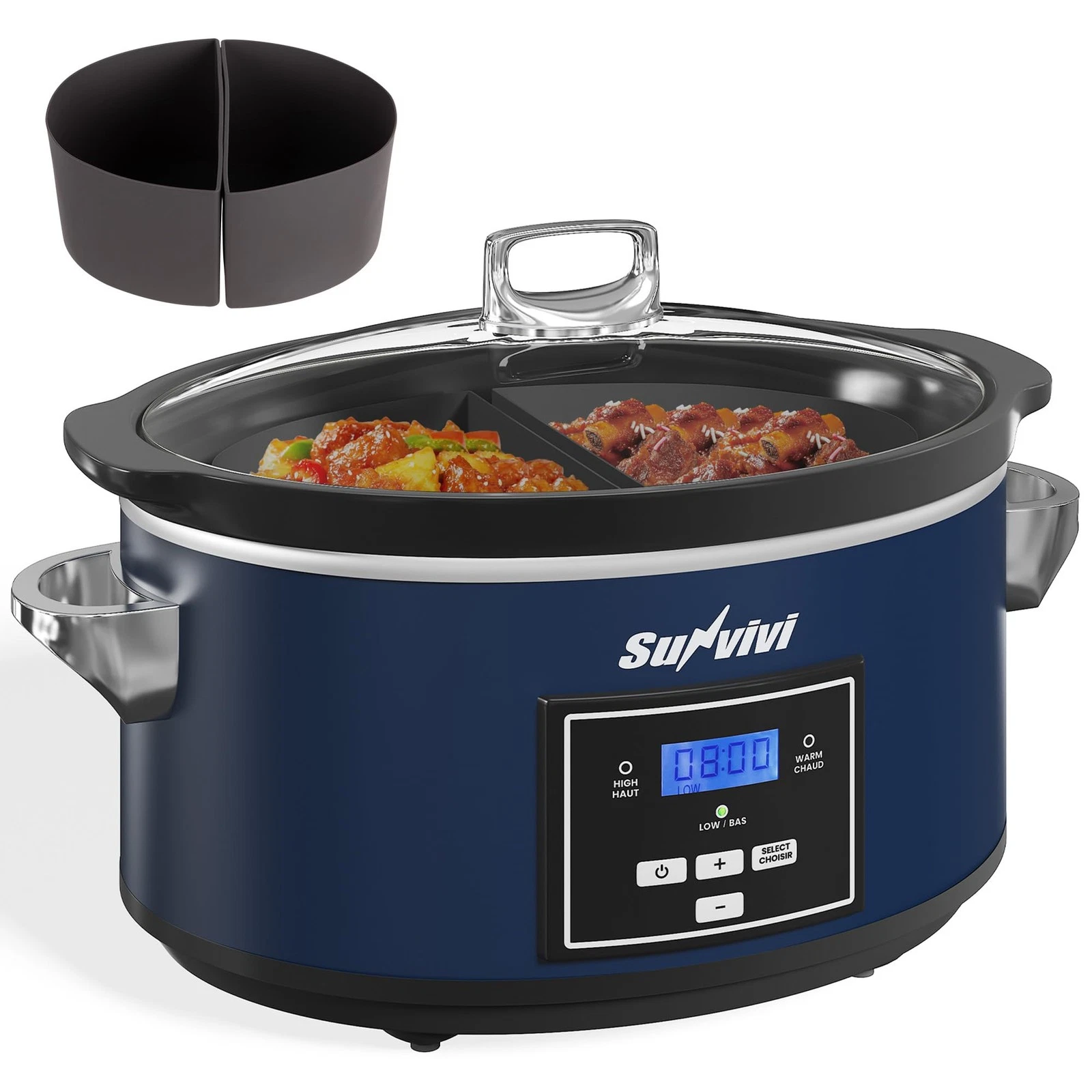 SUNVIVIPRO Programmable Slow Cooker, Multi-Cooker w/2 in 1 Silicone Slow Cooker