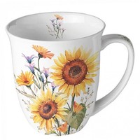 Porzellan Tasse Sonnenblumen Landhaus 0,4L Kaffeetasse Blumen Tischdeko Teetasse