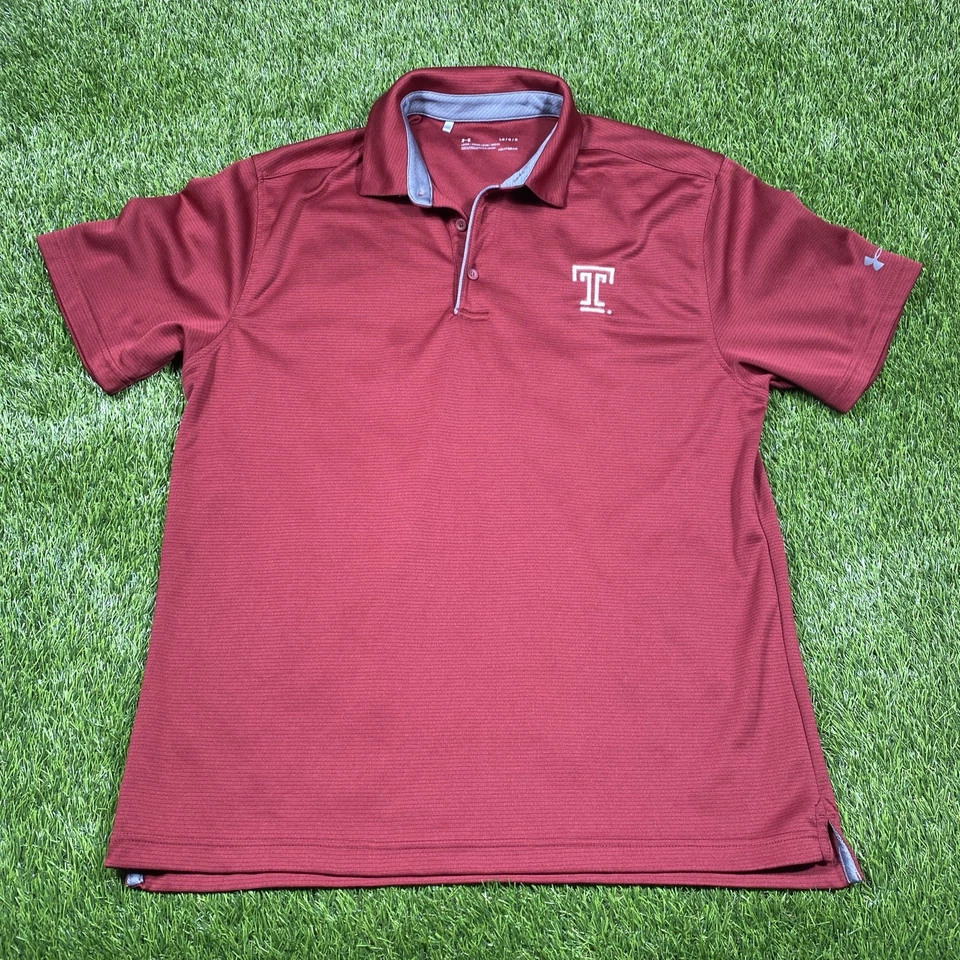 Temple Owls Under Armour Polo Shirt Mens Large Ncaa Cherry Red  - Image 3 of 4