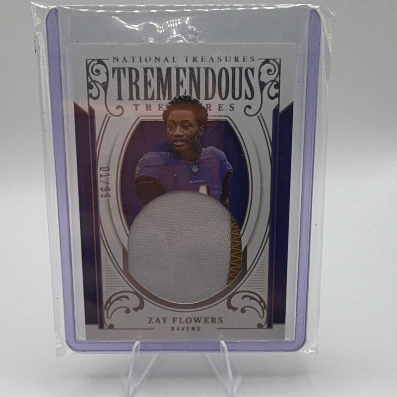 Panini National Treasures Zay Flowers Ravens Tremendous Treasures MEM /99 #TT-Z…