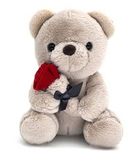 HWD 9.8'' Teddy Bear with Rose, Soft Plush Doll Stuffed Animals Toys, Gray
