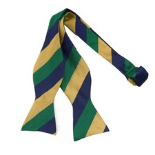 Brooks Brothers Bow Tie Blue Green Gold University Stripe Silk Self Tie USA FLAW