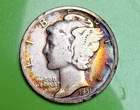 1931 P Silver Mercury Dime, Colorful Rainbow Album Toning--See Video