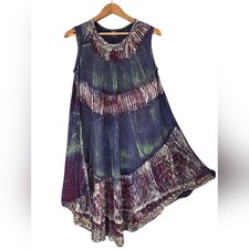 Vestido Solero Gitano Boho Hippie Espíritu Libre Tie Dye Cuentas Fairycore Midi Festival