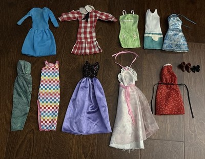 Lot of 10 Vintage Barbie Doll Dresses & Gowns~1980s 1990s + 2 Pairs Shoes Mattel