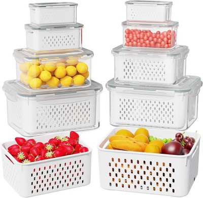4-8 leak-proof food containers for refrigerator fruit storage(with drain basket)