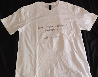 Gildan White Cotton T-Shirt Albert Einstein Quote Short Sleeve Size S Men
