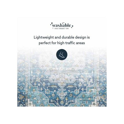 Linon Washable Madi Polyester 2'x8' Rug in Teal Blue - Picture 13 of 17
