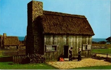 Pilgrim Village 1627 Replica Governor Bradford House Plymouth MA Postcard