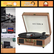 Bluetooth Suitcase Record Player - 3-Speed Turntable, Built-in Speakers, Headpho