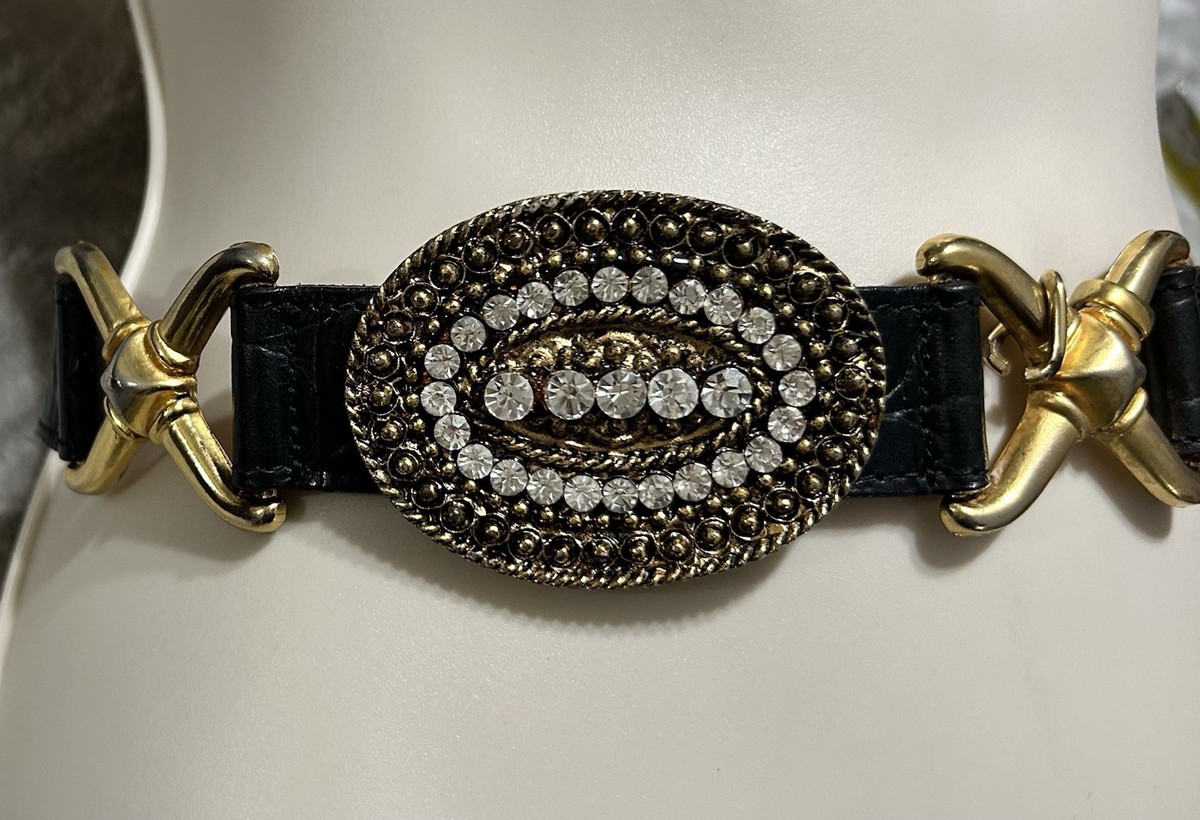 Black cowhide leather bling belt. Size large. No stones missing. Shyanne® Women main image 2