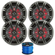 Kicker 6.5" 2-Way 195W Marine LED Speakers 2 Pair w/Charcoal Grilles with Wire