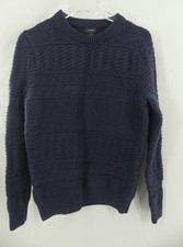 J. Crew Medium Sweater Cotton Cable Knit Mens Crewneck Fisherman in Navy Blue
