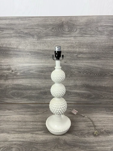 Vintage White Milk Glass Hobnail Bedside Table Lamp Boudoir Parlor Lamp
