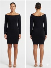 L'AGENCE Black Off Shoulder Bodycon Knit Dress Long Sleeve Pullover Size M