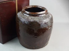 Bizen/Echizen/Karatsu Ware Wave Pattern Pot 15cm Antique Tea Utensils