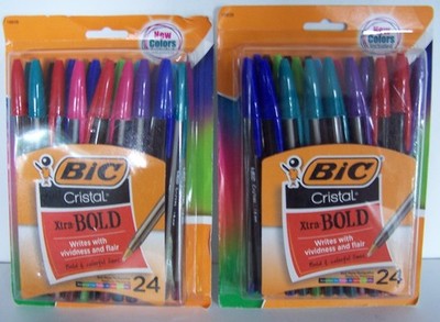 2 X New Bic Cristal Xtra Bold Ballpoint Pens Vibrant New Colors Included 24 Each
