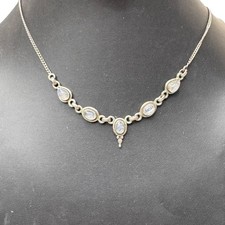 Sterling Silver Moonstone Necklace Gemstones Art Deco 10.23g Signed 925 18 Vtg