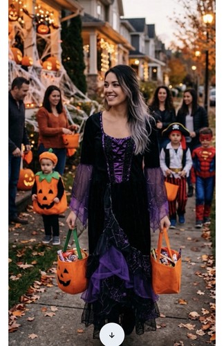 Gothic Witch Deluxe Midnight Witch Gown - Black & Purple . No SZ Tag