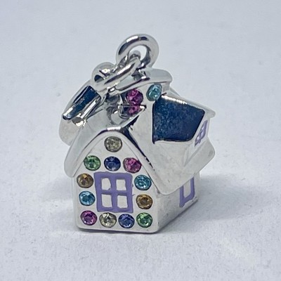 Mini Gingerbread House Charm Silver Tone Colorful Cubic Zirconia Rhinestones