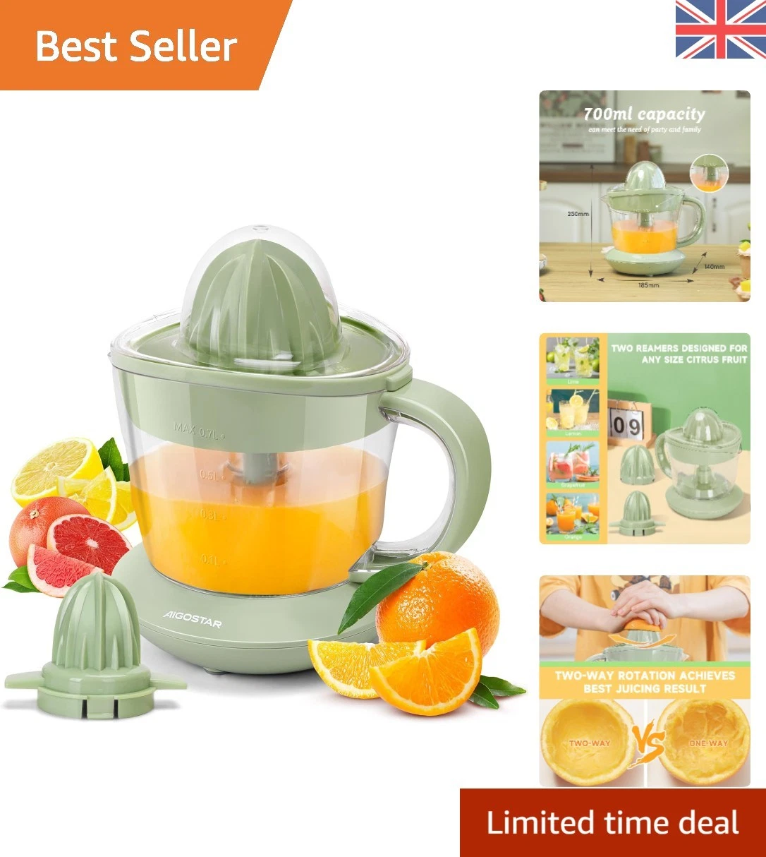 BPA Free Electric Citrus Juicer - Smooth Juice with Two Way Rotation Technology
