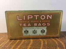 Vintage Lipton Orange Pekoe & Pekoe Tea Bags Empty Metal Tin Advertising
