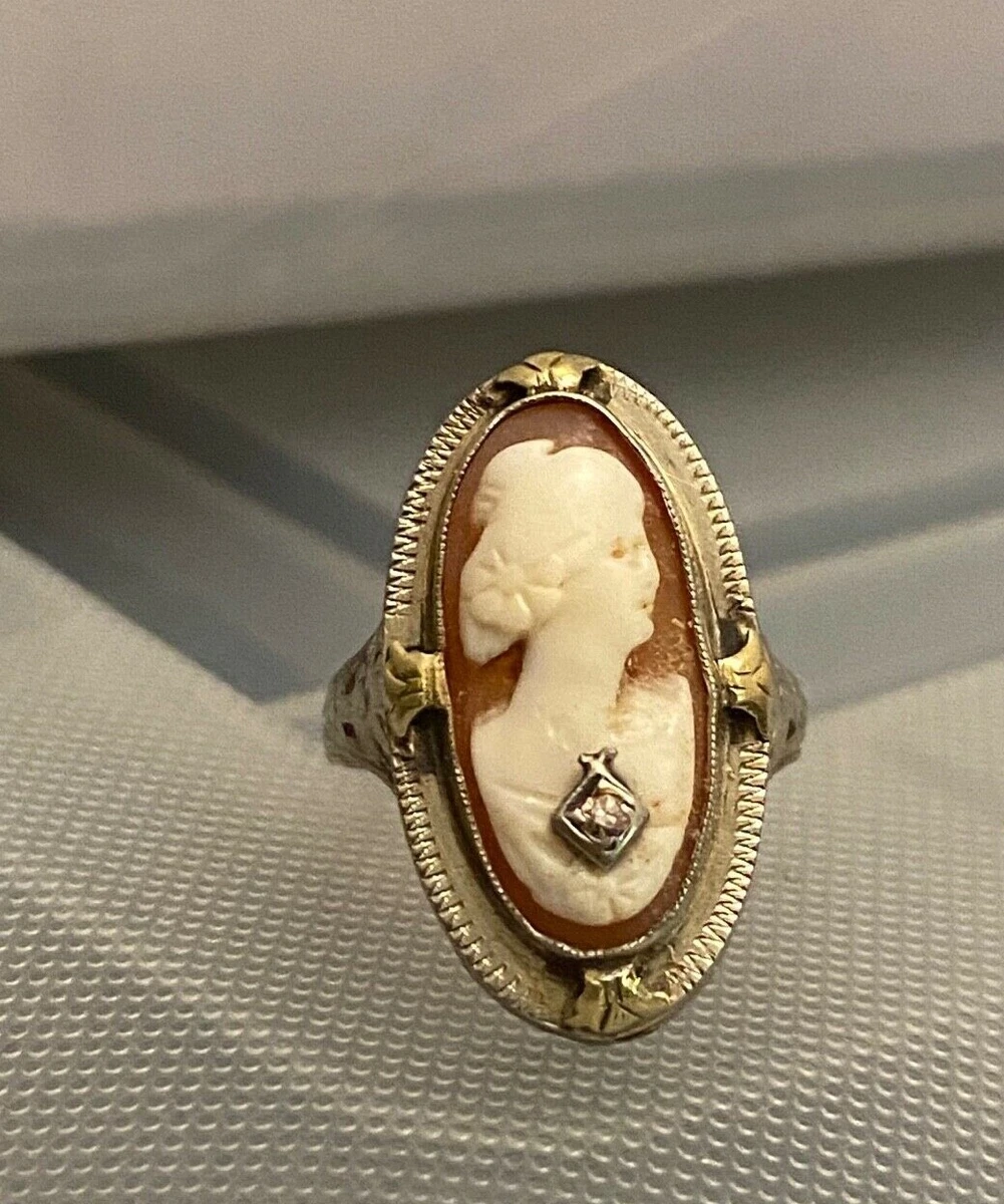 Vintage 14K White Gold Cameo Small Diamond Ring Size 5 eBay