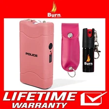 POLICE Stun Gun Burn Pepper Spray Combo Women Self Defense 800 Pink
