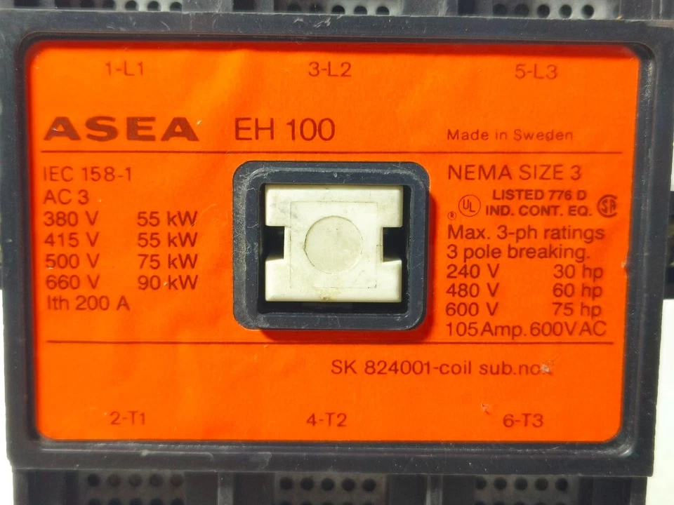 CONTACTOR MAGNÉTICO ASEA EH 100 3 POLOS 220V 50Hz sk824 bobina 100-al eh100 envío gratuito Foto 2 de 4