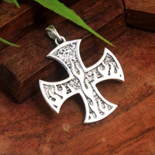 Maltese Cross Handmade Designer 925 Sterling Silver Fire Pendant For Unisex