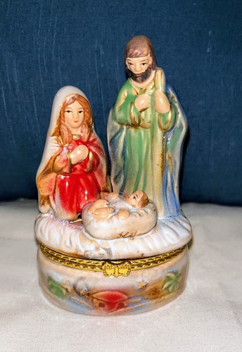 CAJA DE BARATIJAS CON BISAGRAS ESCENA DE LA NATIVIDAD, JOSEPH, MARY Y BEBÉ JESUS - Imagen 2 de 6