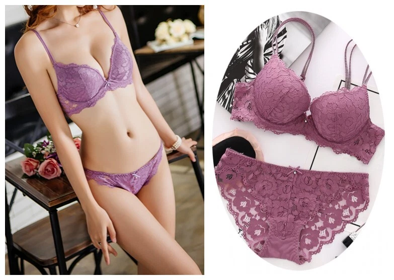 Size：32 34 36 38 Cup：A B C Womens Lace Bra And Panty Sets Padded Push Up Bra Set - Image 3 of 4