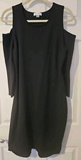 New Calvin Klein Womens Cold Shoulder Knit Sweater Dress Black Sz Large NWOT