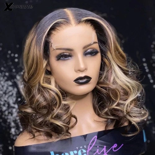 Loose Wave Bob Highlight 13x4 Lace Front Human Hair Wig Brazilian with Baby Hair - Image 4 of 4