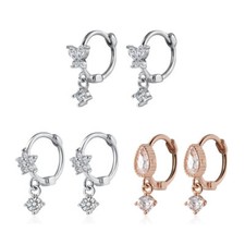 925 Sterling Silver Small Huggie Hoop Earrings, Flower Teardrop Butterfly A1424