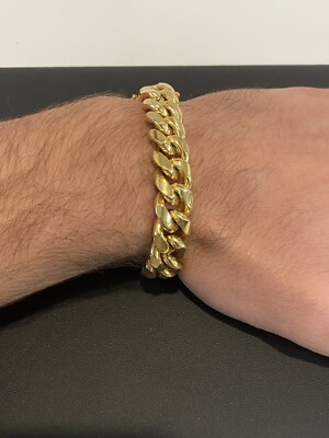 Miami Cuban Link Bracelet 18k Gold Vermeil Stainless Mens Hip Hop 14mm Box Clasp