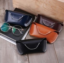 Eyeglass Case Semi Hard for Men Women Vintage with Belt Loop Genuine Leather New