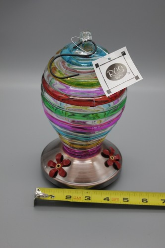 Glass Balloon Hummingbird Feeder Multicolor Stripe Patio Lawn Garden Outdoor - Picture 2 of 4