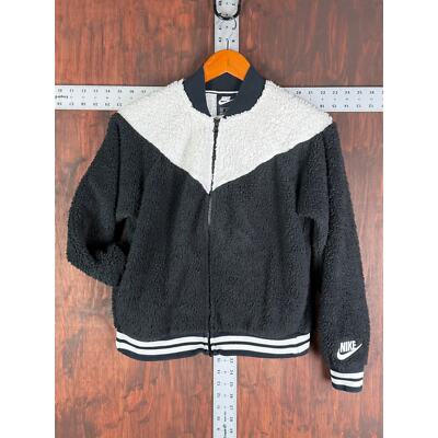 Nike NSW Sportswear Windrunner Sherpa Bomber Jacket Black White Womens Medium