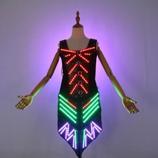 Flashing Long Skirt Set Women LED Light Armor Suit Costume Night Stage Perform
