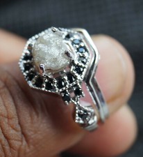1.60cts Gray White Rough Diamond Ring, Uncut Raw Diamond 925 silver Couple Ring