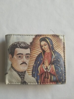  Tems Wallet Virgin de Guadalupe & Malverde Imprint Mens Bi-Fold Faux Leather 