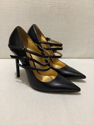 BOTTEGA VENETA Black Leather Mary Jane Strappy Point Toe Heels - Sz 39 - BNWOT