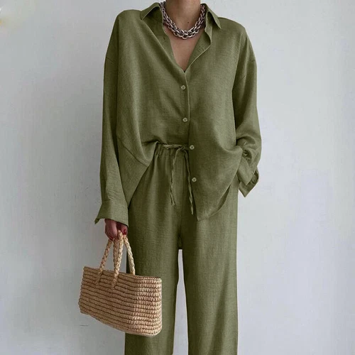 Damen Baggy Arbeit Reversausschnitt Damen 2 Stück Outfits Langarm Lounge Sets - Bild 12 von 35